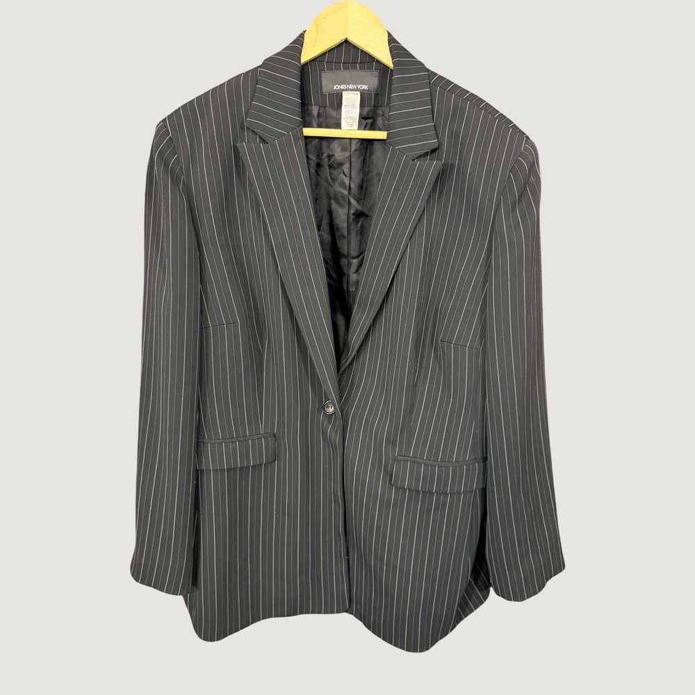 Jones New York Blazer Womens 16W Black Pinstripe Single Button Professional Line